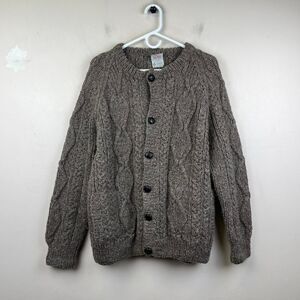 Avoca Handweavers Gray Cable Wool Knit Button Up Cardigan Sweater Size L